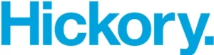 The word “Hickory.” is written in large, bold, light blue letters on a white background.