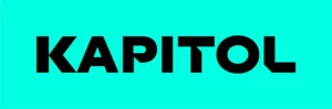The word “KAPITOL” in bold, black capital letters is centered on a bright turquoise background.