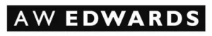 Black rectangle with “AW EDWARDS” in bold white capital letters centered inside.