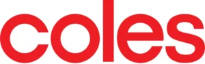 The Coles supermarket logo, featuring the word “coles” in bold, lowercase red letters on a white background.