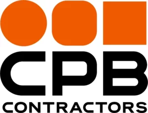 Logo with two orange circles and a square above bold black letters “CPB”. Below, the word “CONTRACTORS” appears in smaller black text.