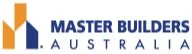 Master Builders Australia logo featuring abstract orange and blue building shapes on the left and the organization name in blue text to the right.