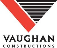 Vaughan Constructions logo with a red and black striped downward triangle above the company name in bold black letters.